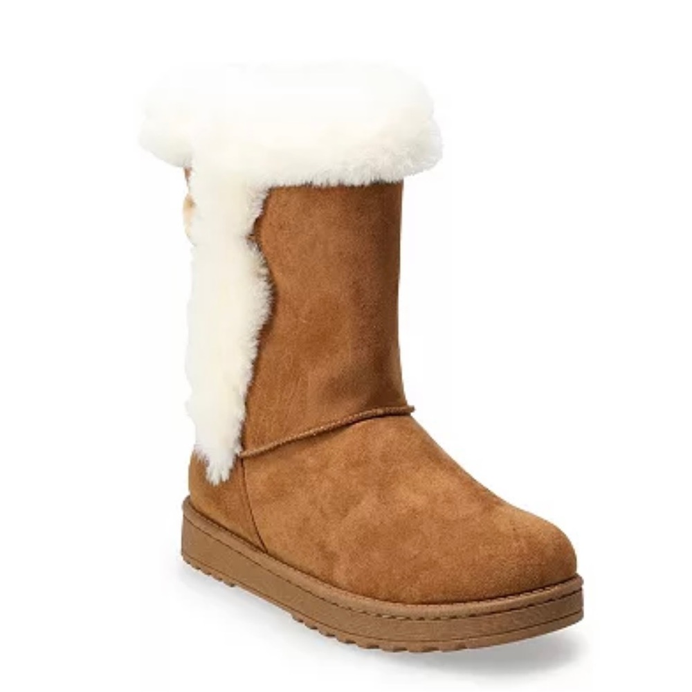 SO® Abigail Women's Faux-Fur Winter Boots.. Color: Chestnut Size: 6